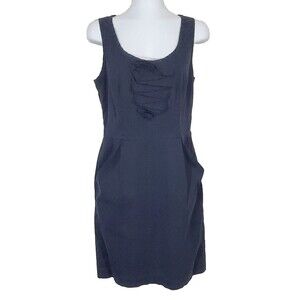 Ann Taylor Dress 6 Black Sheath Midi Raw Hem Layered Bib Sleeveless Lined